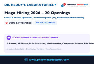 Dr. Reddy’s Laboratories Mega Hiring 2026: 20 Openings in Quality Control (QC), Clinical & Pharma Operations, Medical Affairs & Review | Freshers & Experienced