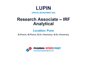 Lupin Hiring for Research Associate – IRF Analytical in Pune